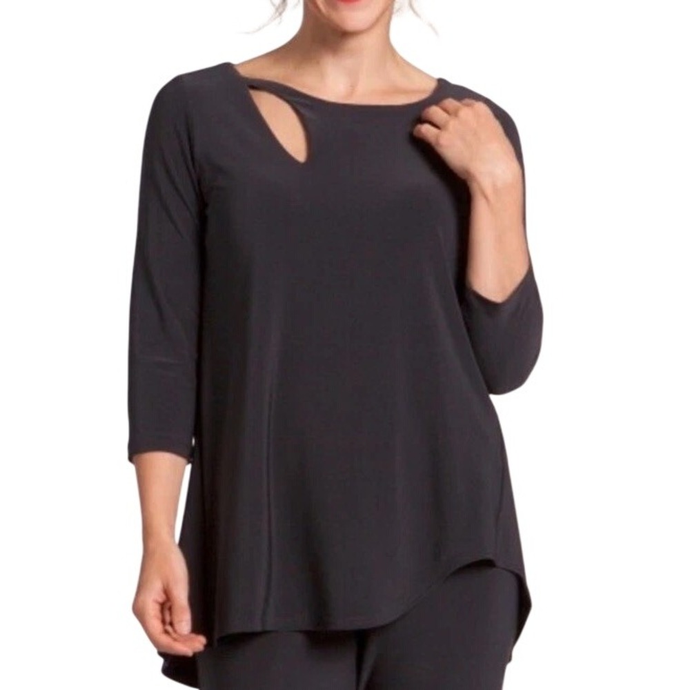 Sympli Fortune Black Liquid Jersey Asymmetric Hem Cut Out Tunic Top Size 8